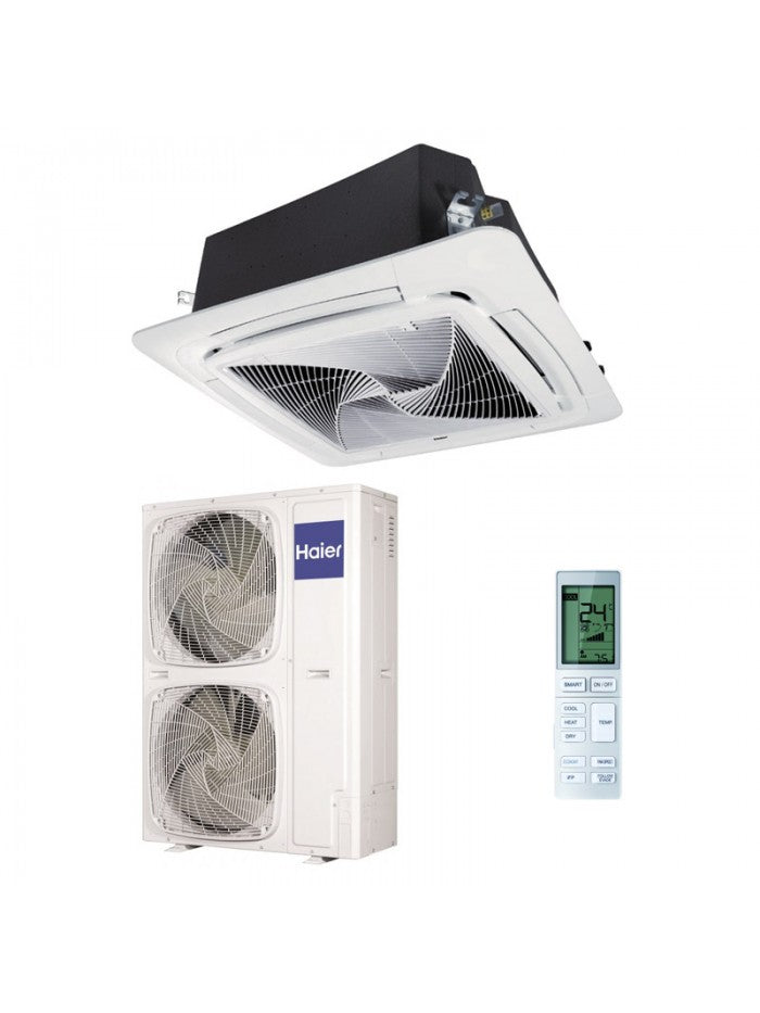 Haier Round Flow Deckenkassette 46000 BTU R32 Inverter – 3-Phasen, 360° Airflow, UV Reinigung & WiFi voor 110–120 m² ULTRA PRO SYSTEM [1U140S2SN2FB + AB140S2SR1FA(H)]