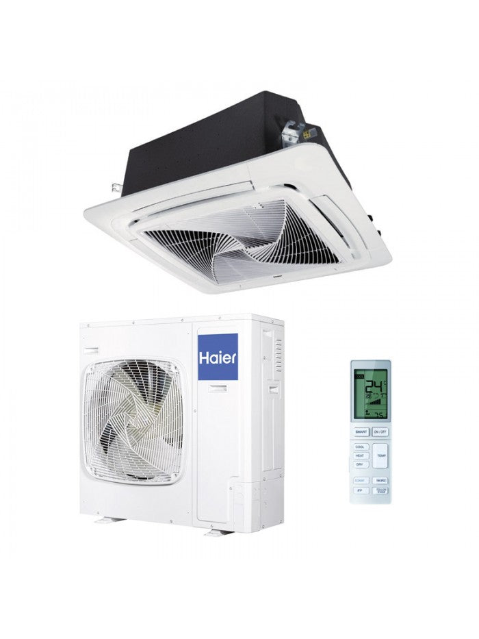 Haier Round Flow Deckenkassette 46000 BTU R32 Inverter – 360° Airflow, UV Reinigung & WiFi voor 110–120 m² MAX POWER SYSTEM [1U140S2SN2FA + AB140S2SR1FA(H)]