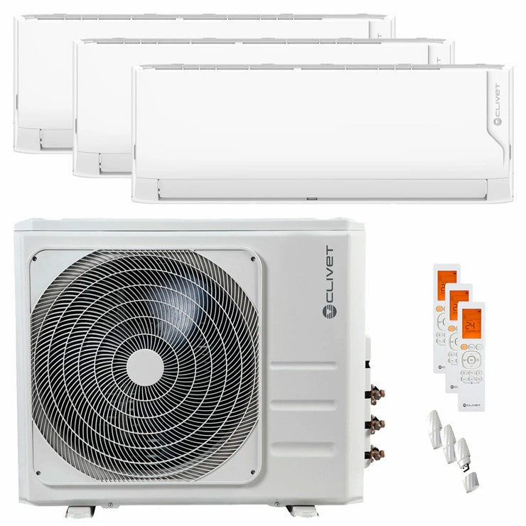 Clivet Cristallo 2 Multi Split Klimaanlage 9000+12000+24000 BTU R32 Inverter – A++ WiFi für 3 Räume (110 m²) [MU2-Y 105M + IMA1-Y 27M + IMA1-Y 35M + IMA1-Y 70M]