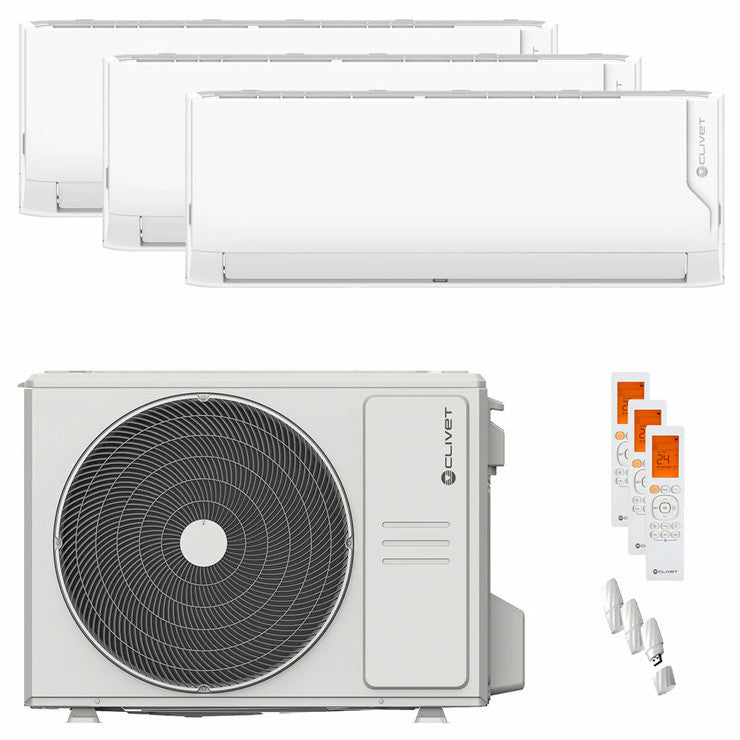 Clivet Cristallo 2 Multi Split Klimaanlage 9000+9000+9000 BTU R32 Inverter – A++ WiFi für 3 Räume (60 m²) [MU2-Y 61M + 3x IMA1-Y 27M]