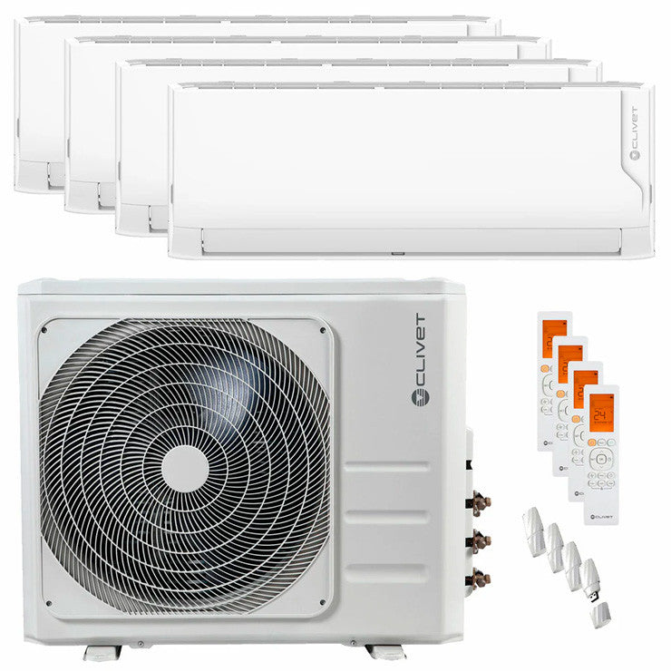 Clivet Cristallo 2 Multi Split Klimaanlage 9000+9000+12000+12000 BTU R32 Inverter – A++ WiFi für 4 Räume (100 m²) [MU2-Y 105M + 2x IMA1-Y 27M + 2x IMA1-Y 35M]